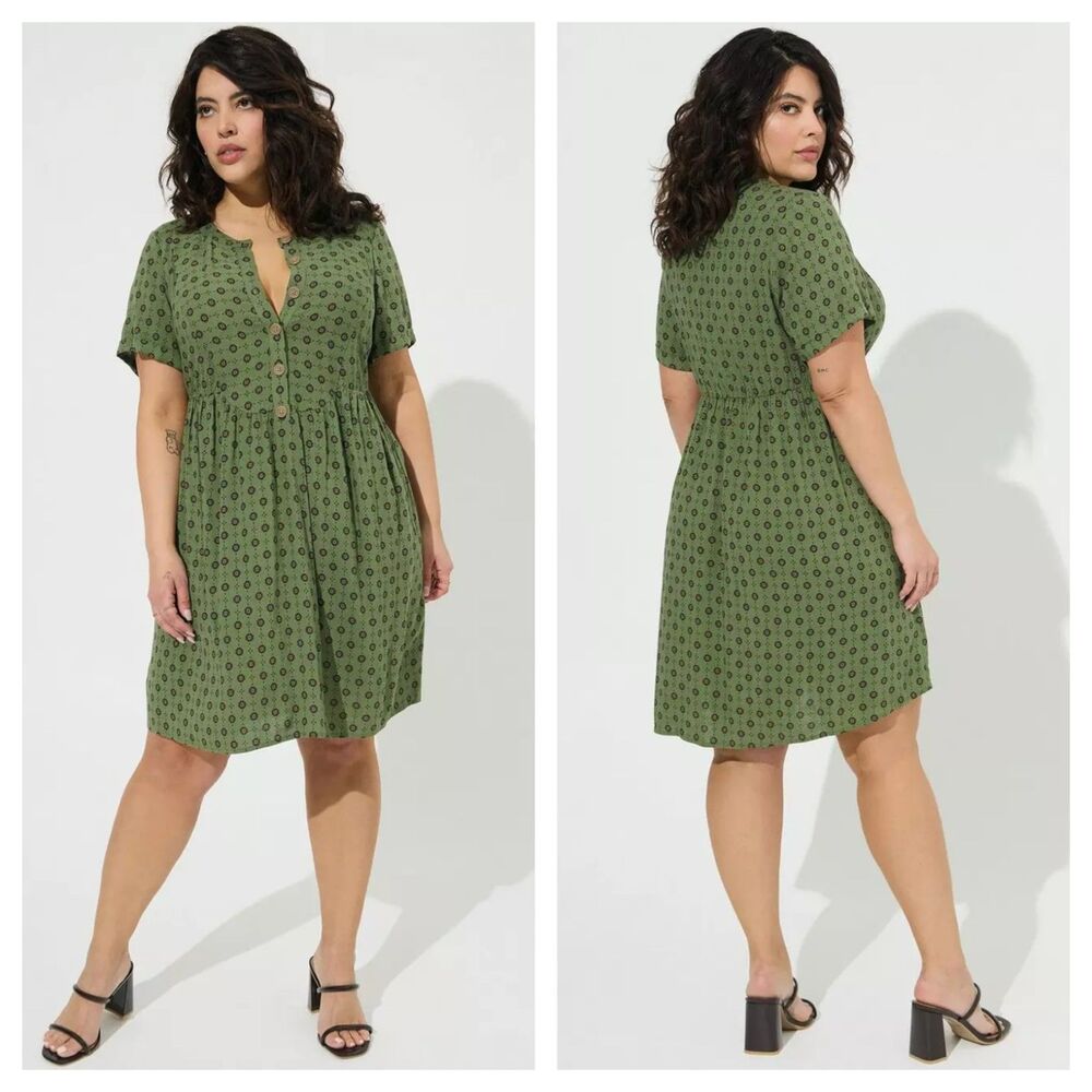 Torrid Mini Rayon Slub Button Front Fit N Flare Dress